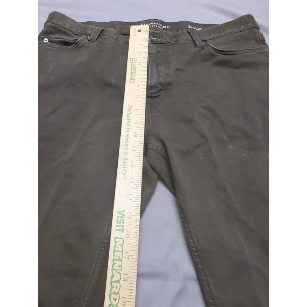 Banana Republic Traveler Pants Mens 36x32 Slim Fit Olive‎ Khaki Stretch Chino